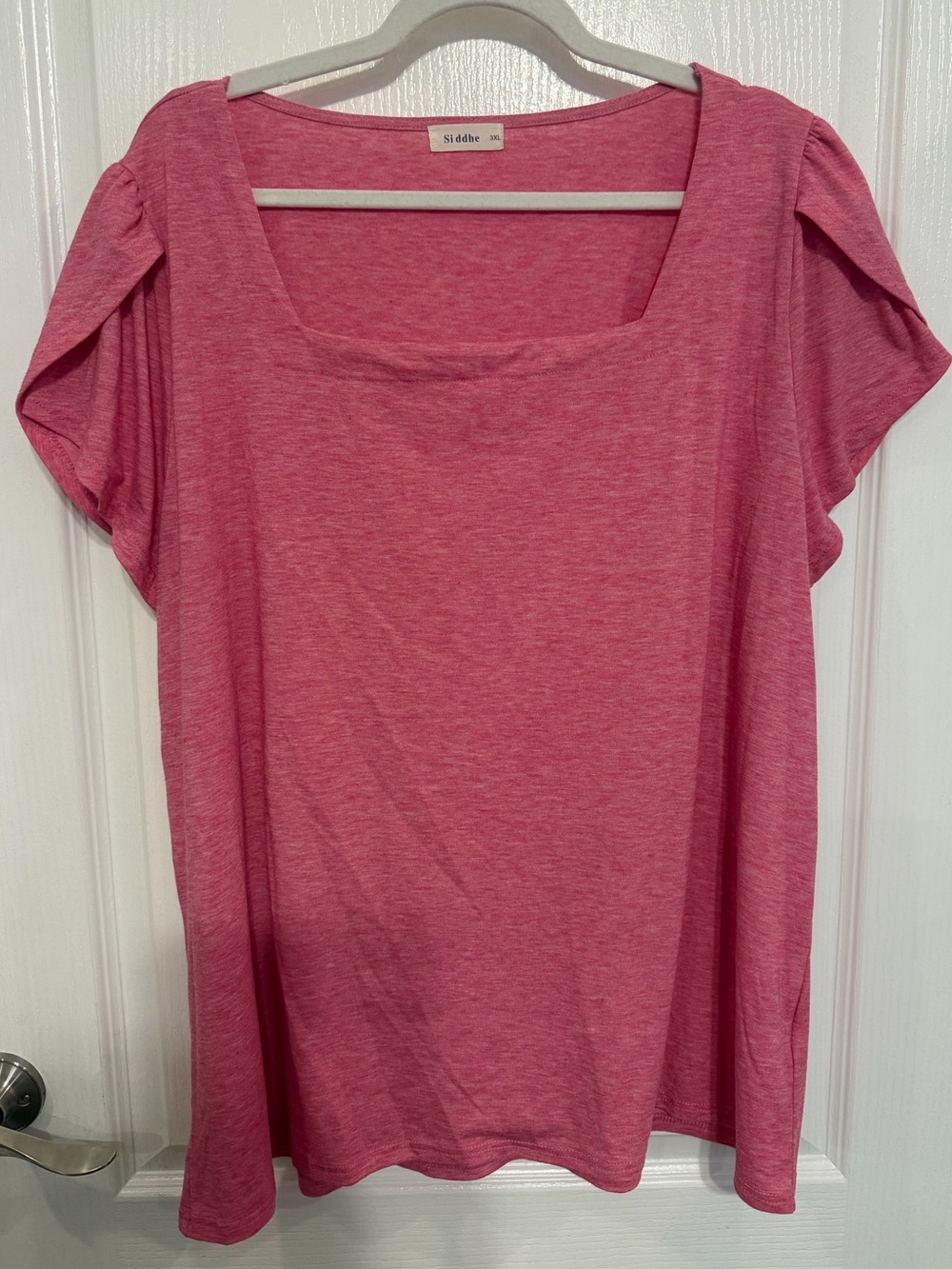 Siddhe Pink Square Neck Petal Sleeve Top 3XL Plus Size Stretch Knit